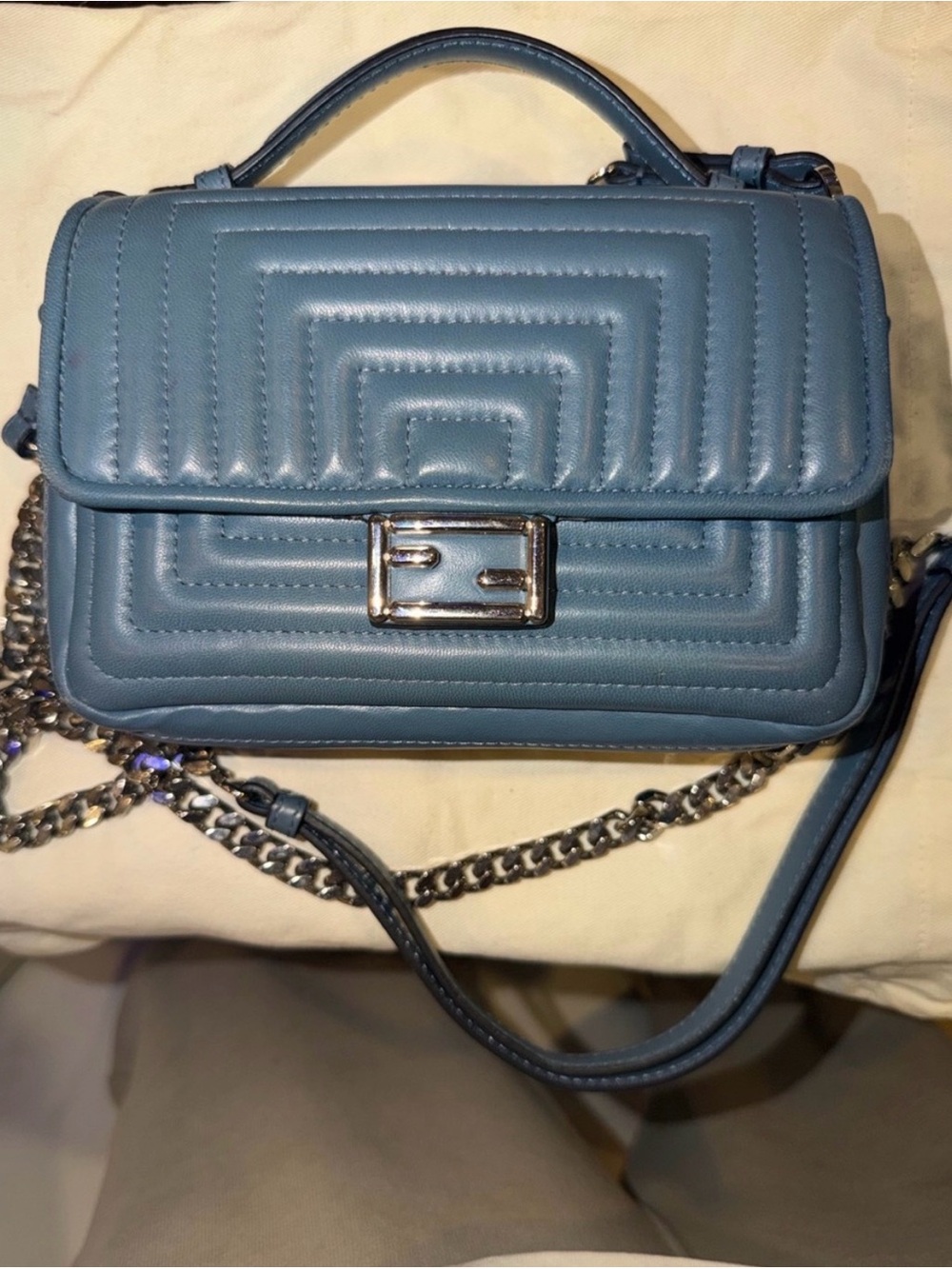 Fendi Blue Quilted Top-Handle Crossbody Bag